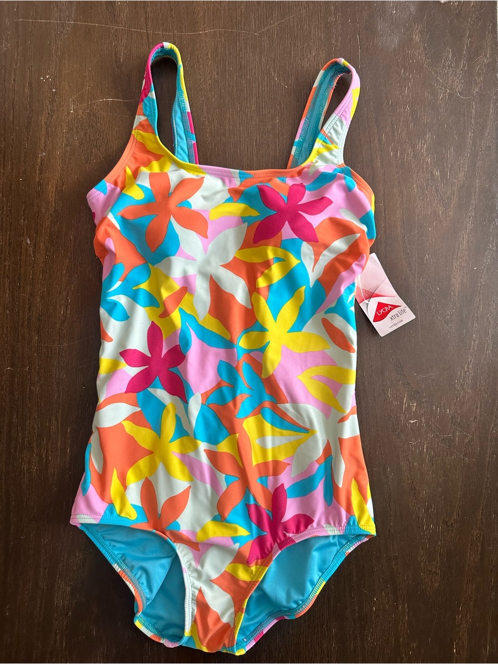 Lands End One-Piece Swimsuit - Bright Floral Print - Size 8L